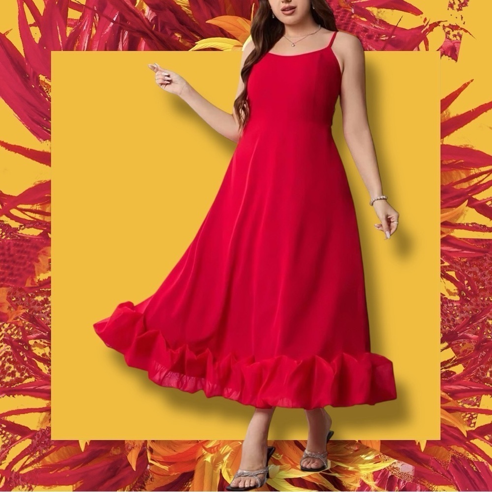 NWOT SHEIN ‘Privé Plus Size Elegant Delicate Bud Hem Cami Dress’ in Red Size 4XL - Picture 3 of 12